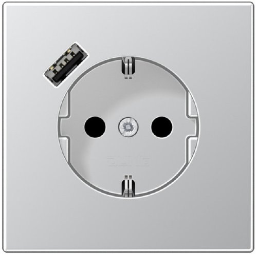 Розетка с заземлением +1хUSB тип A без рамки Jung LS990 metal 1-м. алюминий картинка